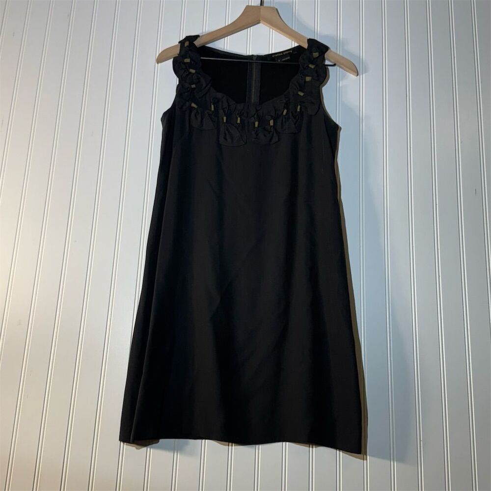 Cynthia Steffe 100% Silk Little‎ Black Dress Sz 4 Ruffle Bow Detail Classic Chic